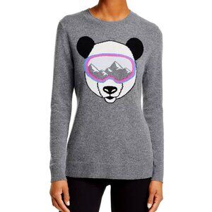 AQUA Cashmere - Ski Panda with Pink Goggles, Lightweight Grey Cashmere Sweater S